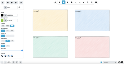  Digitales Brainstorming-Tool mit vier farbigen Kästchen für Notizen