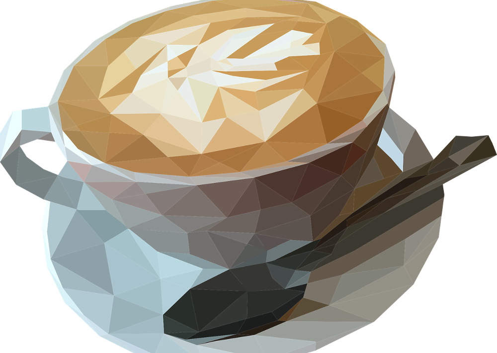 Illustration einer grafisch polygonal dargestellten Tasse Kaffee zur Illustration des Artikels über den Zertifikatskurs Online Lehre lernen.